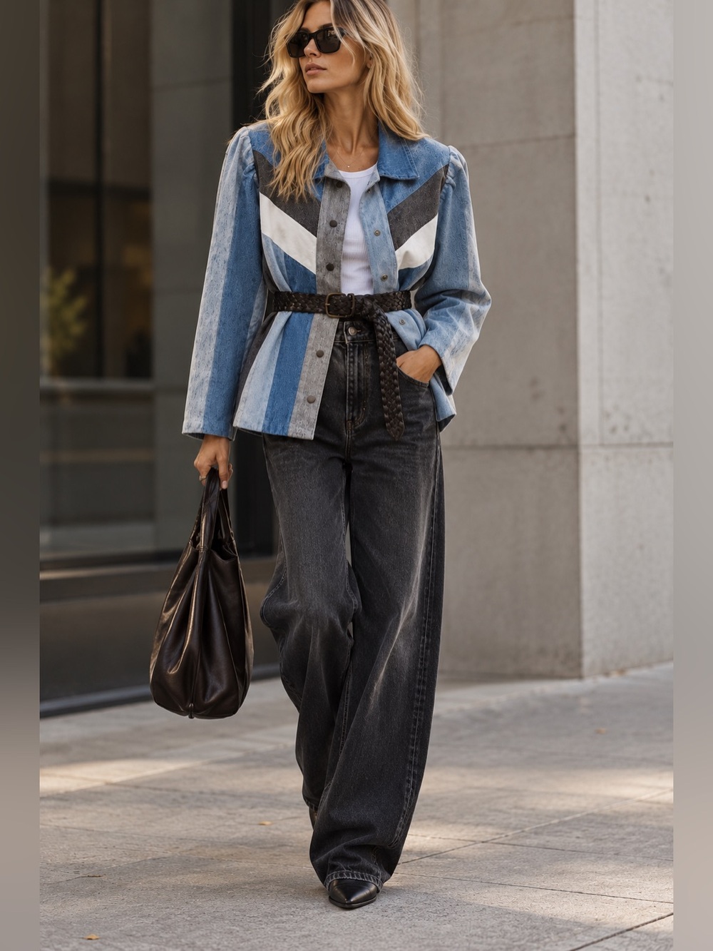 Vintage Western Colourblock Denim Quilted Chore Jacket